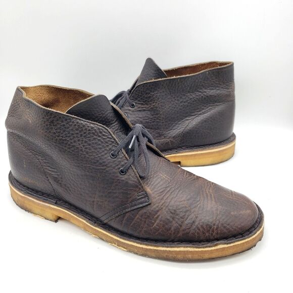 CLARKS Desert Chukka Boots Mens Size 10.5 M Bushacre Pebbled Brown Leather 21621 - Picture 2 of 9